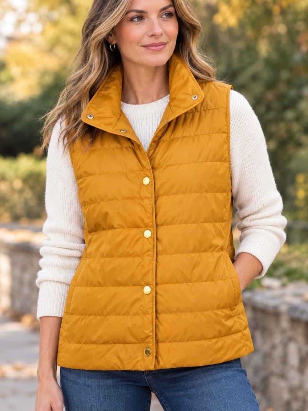Michael Kors Mustard Yellow Quilted Puffer Vest Sz. L